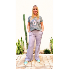 Pantalón lanilla wide leg lila melange
