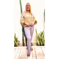 Pantalón lanilla wide leg lila melange - comprar online