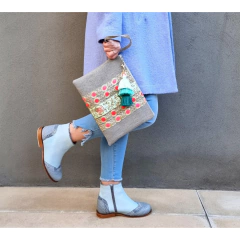 Tapado lana celeste con corazones - tienda online