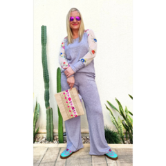 Pantalón lanilla wide leg lila melange - tienda online