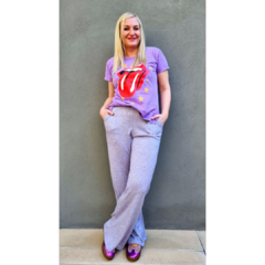 Pantalón lanilla wide leg lila melange - tienda online