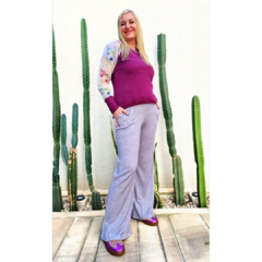 Imagen de Pantalón lanilla wide leg lila melange
