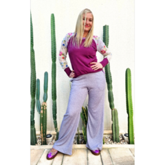 Pantalón lanilla wide leg lila melange - comprar online