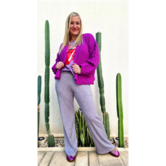 Pantalón lanilla wide leg lila melange - comprar online