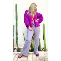 Pantalón lanilla wide leg lila melange - comprar online