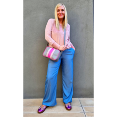 Bandolera gris tiras lila/fucsia - comprar online
