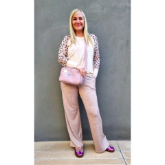 Pantalón lanilla wide leg beige melange - ALADA