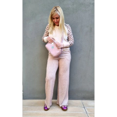 Pantalón lanilla wide leg beige melange