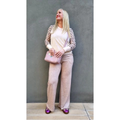 Pantalón lanilla wide leg beige melange