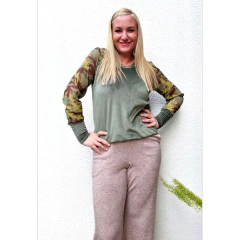 Pantalón lanilla wide leg beige melange