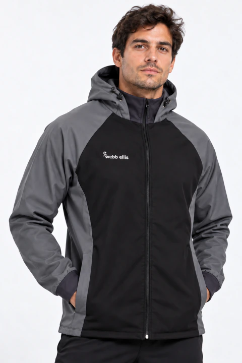 Campera Rompeviento Microfibra Negra con Gris - ABEDUL