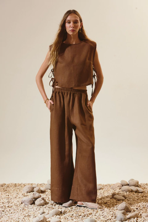 PANTALON CERDEÑA LINO CHOCOLATE - comprar online