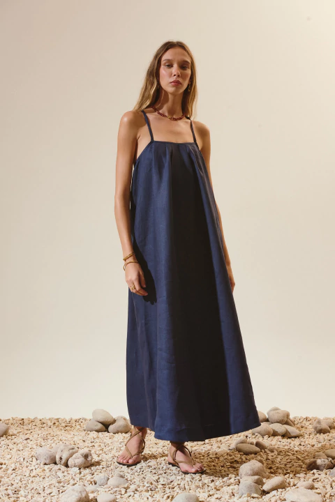 VESTIDO TOSCANA LINO AZUL - comprar online
