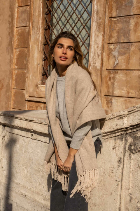 Pashmina Llama y Algodon Arena - Trama Cerrada - comprar online