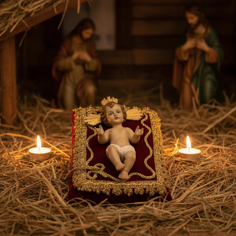 Niño Jesús Sobre Almohadón Pana Pesebre 18cm Alcasatu Italy