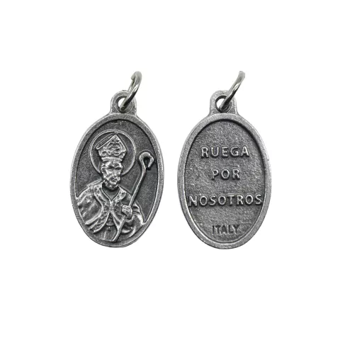 25 Medalla San Blas Versus Ruega por Nosotros de 22 mm Plateada y Ovalada 