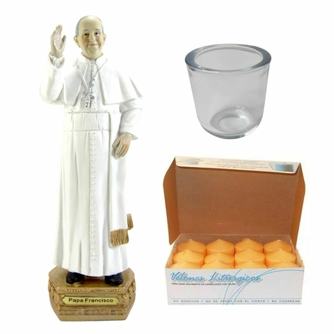 Estatua Papa Francisco Imagen 21cm Kit Tulipa - 12 Velas -