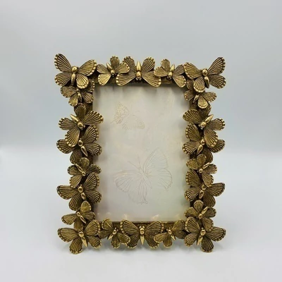 Porta Retrato Poliresina Borboleta Dourado 13x18cm