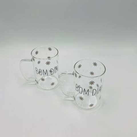 Conjunto com 2 Canecas de Vidro Resistente a Calor - Bom Dia - Borosilicato Wolff