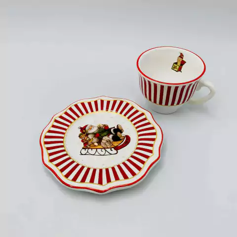 Xícara de café com pires com filete Christmas Charm