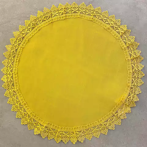 Jogo americano redondo de linho com renda 45cm Amarelo