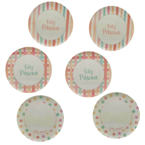 Conjunto 6 Pratos rasos de Melamina Páscoa Candy 25cm - comprar online