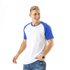 Remera Raglan Manga Corta BLANCO - AZUL FRANCIA - comprar online