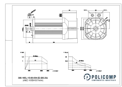 Desenho técnico detalhado do motor spindle de 3,7KW, com torque de 23,6N.M e 6000RPM, exibindo dimensões e gráficos de desempenho.