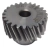 Engrenagem helicoidal módulo 1.5 com 24 dentes, fabricada em metal, mostrando detalhes das arestas e furo central.