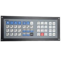 Teclado MK3 para controladores CNC DDCS Expert com diversas teclas funcionais em cores azul, branco, cinza e vermelho para comandos de máquina