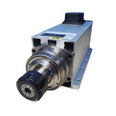 Motor spindle refrigerado à ar de 7,5KW 10CV, com pinça ER32 e conector elétrico, oferece alta potência e desempenho superior para máquinas CNC e aplicações de usinagem de precisão.