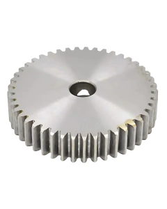 Engrenagem de dentes retos com 80 dentes, módulo 1, fabricada em aço 1045, vista traseira.