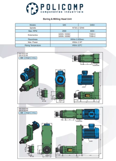 Desenhos técnicos do cabeçote spindle S45, mostrando detalhes e especificações do produto.