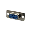 Conector fêmea DB09 com 9 vias metálico e base azul para conexão