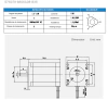 Desenho técnico e especificações de um motor de passo NEMA 23 trifásico com torque de 15 kgf.cm e dimensões detalhadas.