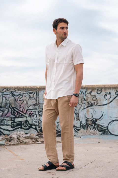 Camisa Lino Blanca Manga Corta