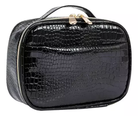 Portacosmeticos Portabrochas Con Cierre Croco Negro