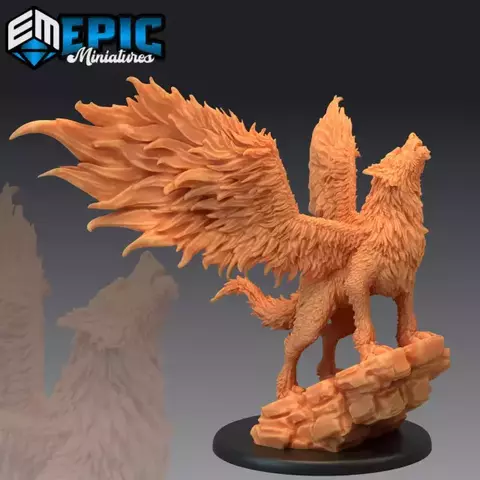 Lobo Alado Uivando - Sem Pintura, Miniatura 3D Grande Para RPG de Mesa