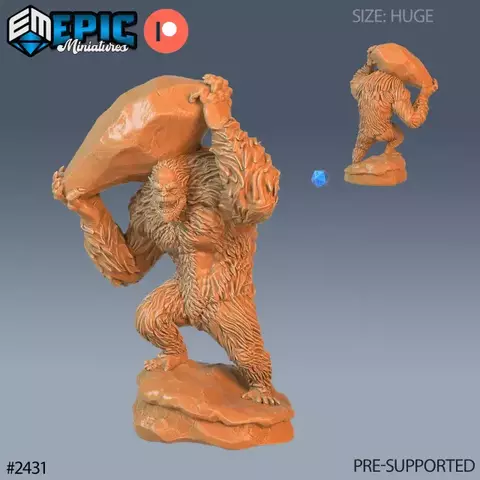 Abominável Homem das Neves com Rocha - Sem Pintura, Miniatura 3D Enorme Para RPG de Mesa