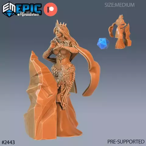 Feiticeira de Gelo Conjurando - Sem Pintura, Miniatura 3D Média Para RPG de Mesa