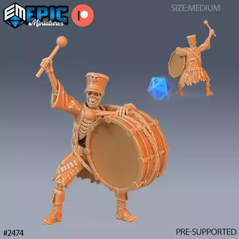 Esqueleto Percursionista - Sem Pintura, Miniatura 3D Médio Para Rpg de Mesa