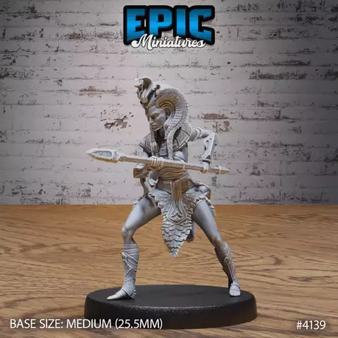 Guarda Real de Cleópatra com Lança - Sem Pintura, Miniatura 3D Médio Para RPG de Mesa