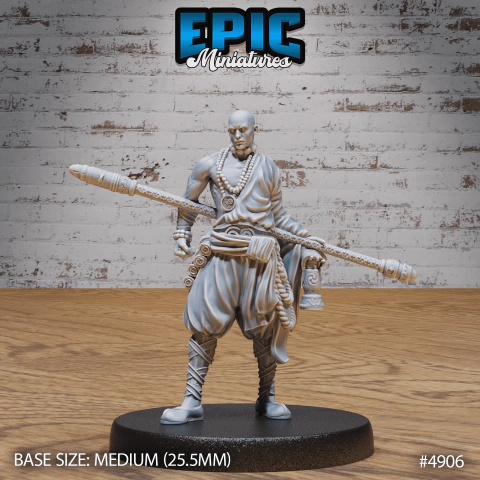 Monge Shaolin - Sem Pintura, Miniatura 3D Média Para Rpg de Mesa