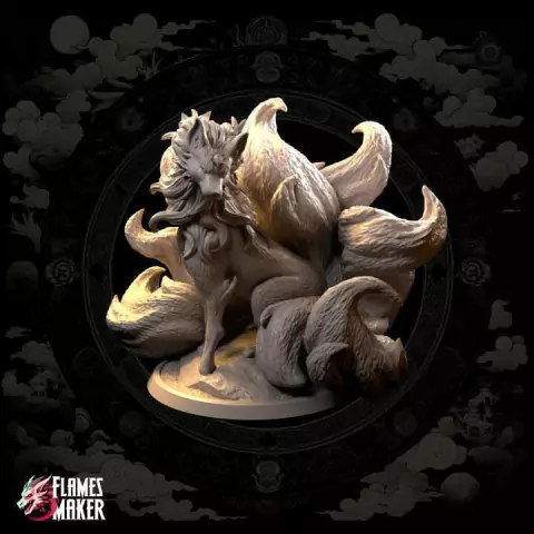 Kitsune - Sem Pintura, Miniatura 3D Grande Para Rpg de Mesa