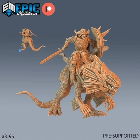 Cavaleiro Dracônico Montado - Sem Pintura, Miniatura 3D Grande Para Rpg de Mesa