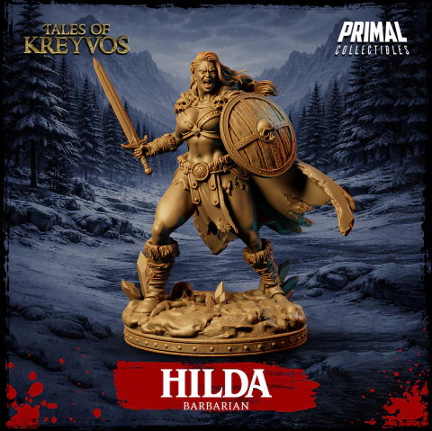 Hilda, A Bárbara - Sem Pintura, Miniatura 3D Médio Para Rpg