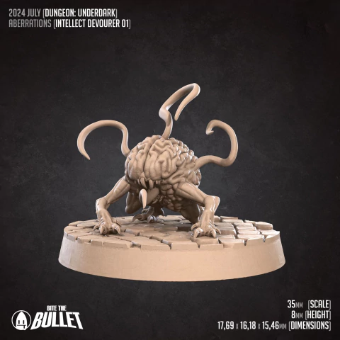 Devorador de Intelecto Atacando - Sem Pintura, Miniatura 3D Médio Para Rpg de Mesa