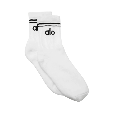 Alo Yoga - White Black | Unisex Half-Crew Throwback Sock