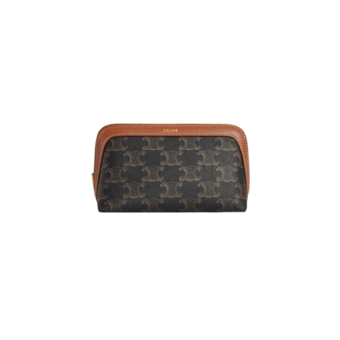 CELINE - SMALL COSMETIC POUCH IN TRIOMPHE CANVAS AND CALFSKIN - comprar online