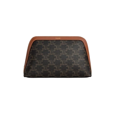 CELINE - MEDIUM COSMETIC POUCH IN TRIOMPHE CANVAS AND CALFSKIN - comprar online